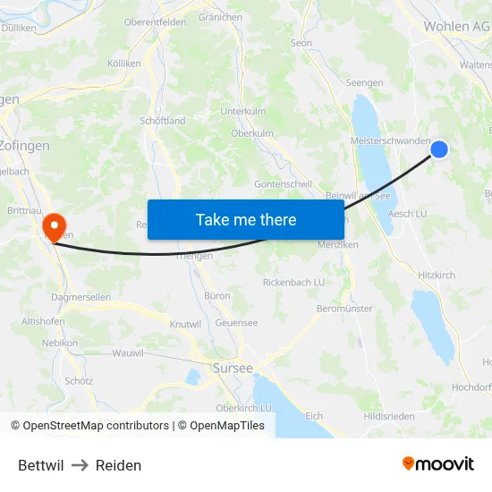 Bettwil to Reiden map