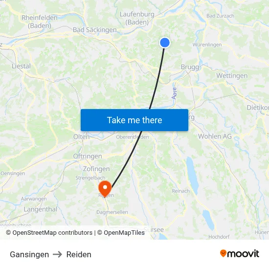 Gansingen to Reiden map