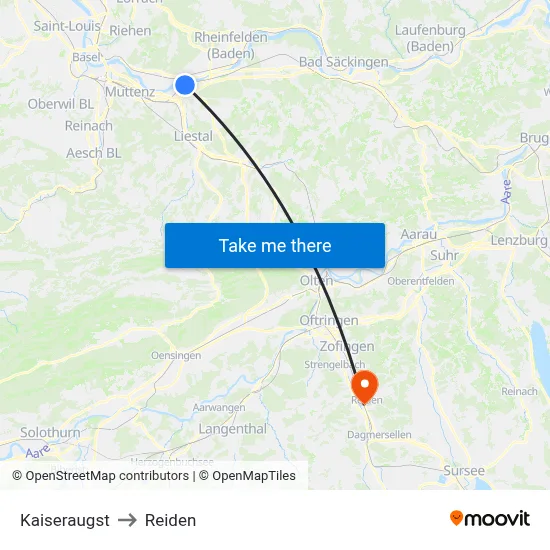Kaiseraugst to Reiden map