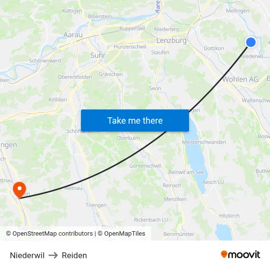 Niederwil to Reiden map