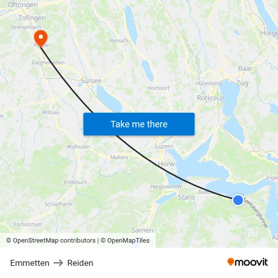 Emmetten to Reiden map