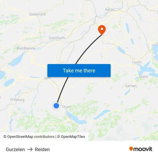 Gurzelen to Reiden map