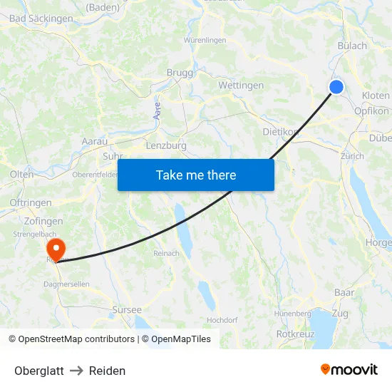 Oberglatt to Reiden map