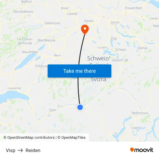 Visp to Reiden map