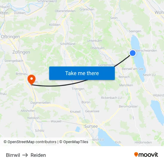 Birrwil to Reiden map