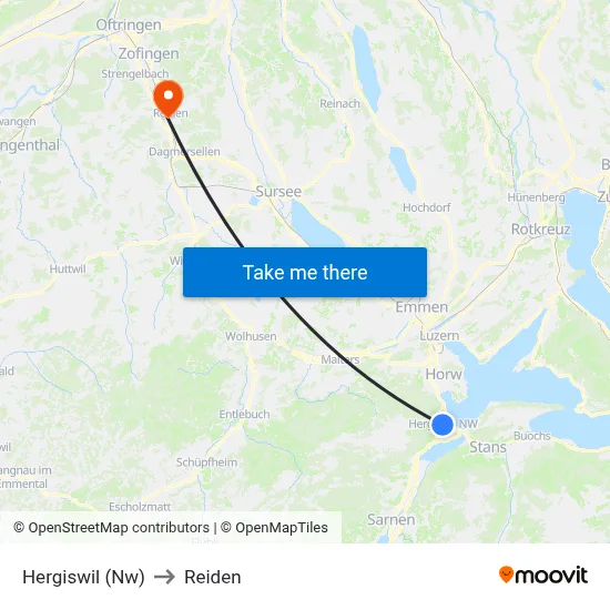 Hergiswil (Nw) to Reiden map