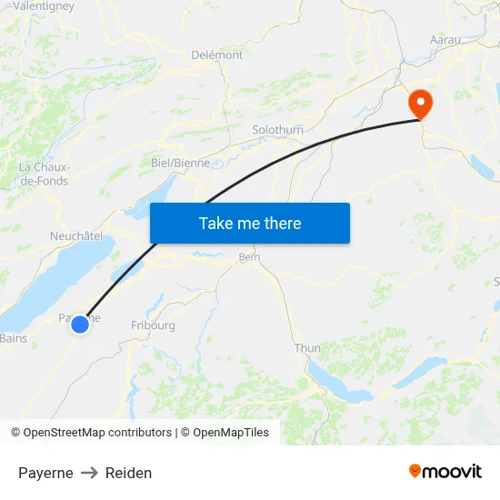 Payerne to Reiden map