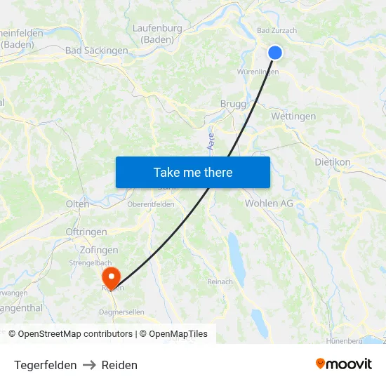 Tegerfelden to Reiden map