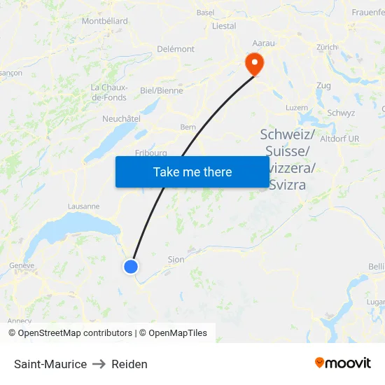 Saint-Maurice to Reiden map
