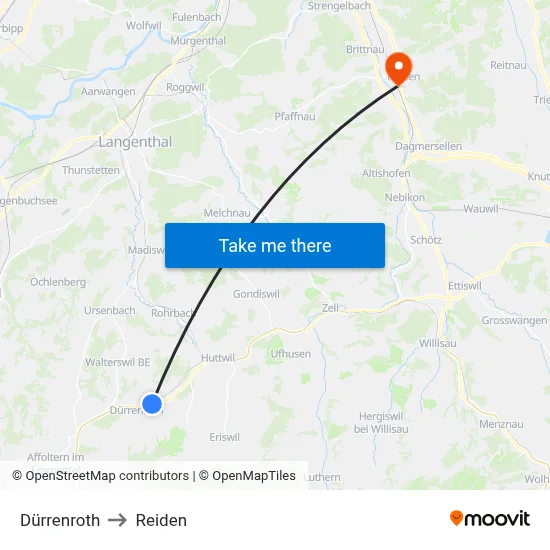Dürrenroth to Reiden map