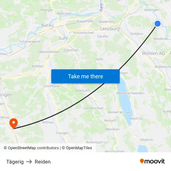 Tägerig to Reiden map