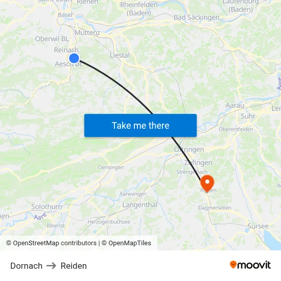 Dornach to Reiden map