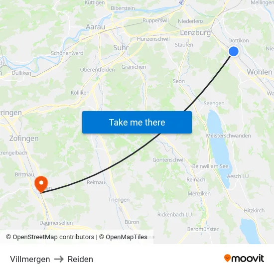Villmergen to Reiden map
