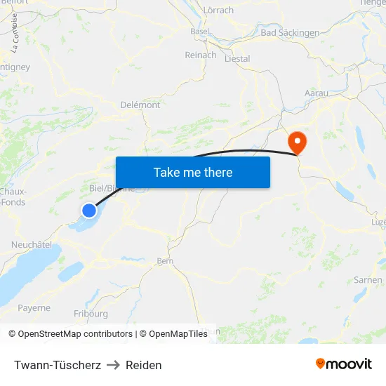 Twann-Tüscherz to Reiden map