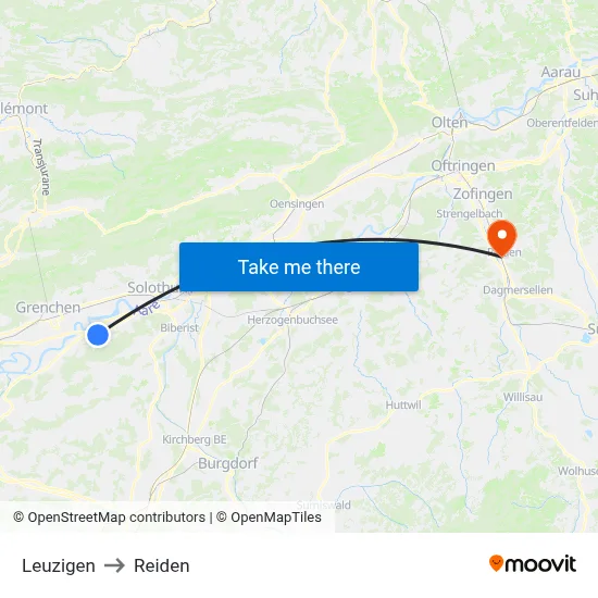 Leuzigen to Reiden map