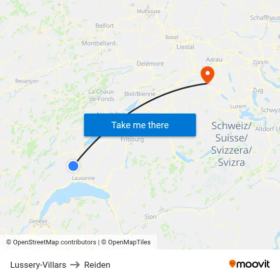 Lussery-Villars to Reiden map