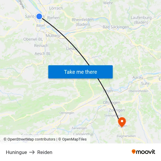 Huningue to Reiden map