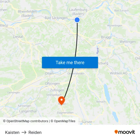 Kaisten to Reiden map
