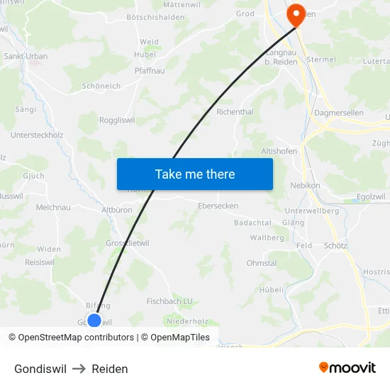 Gondiswil to Reiden map