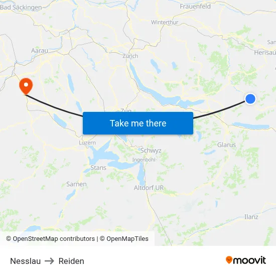 Nesslau to Reiden map