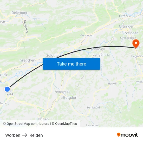 Worben to Reiden map
