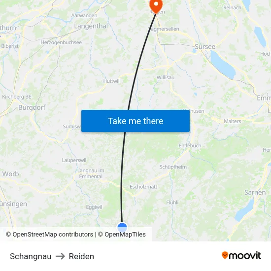Schangnau to Reiden map