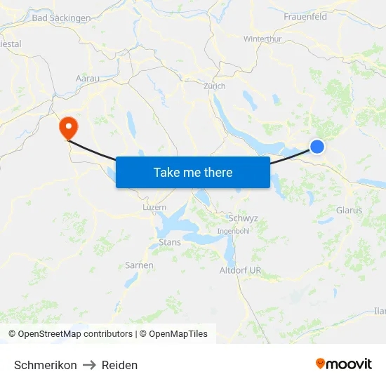 Schmerikon to Reiden map