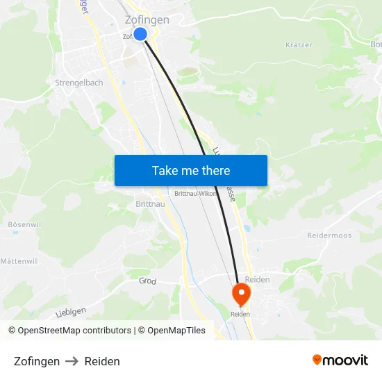 Zofingen to Reiden map