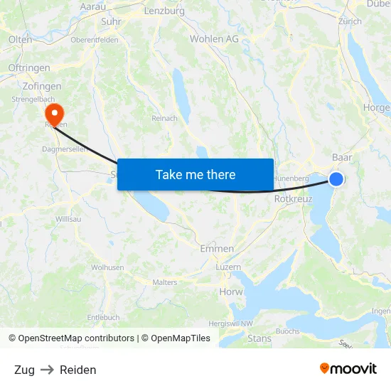 Zug to Reiden map