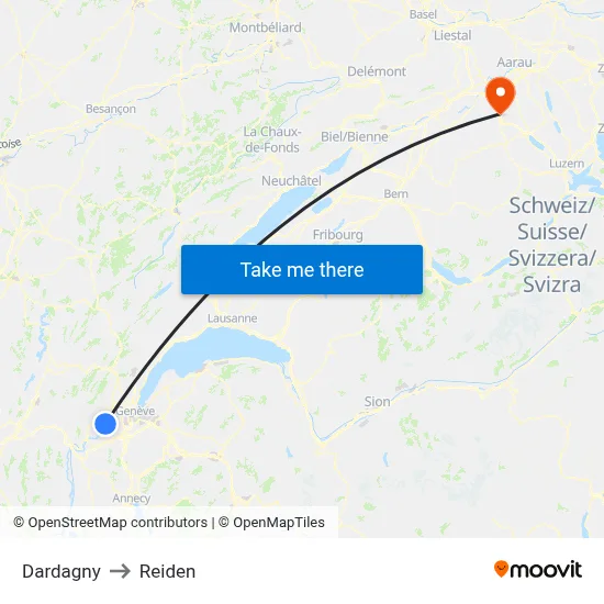 Dardagny to Reiden map
