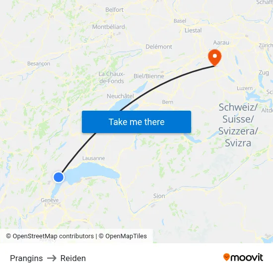 Prangins to Reiden map