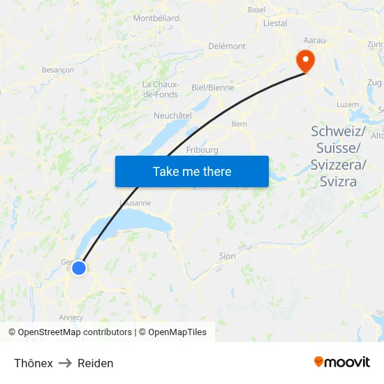 Thônex to Reiden map