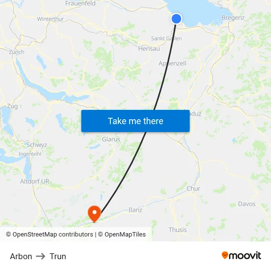 Arbon to Trun map