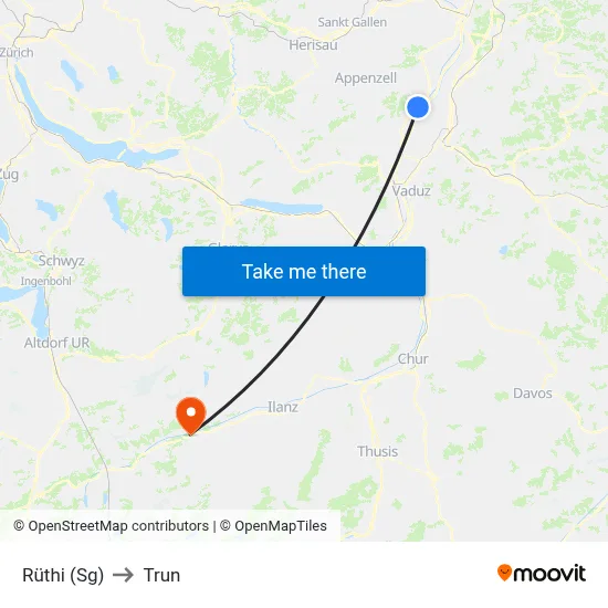 Rüthi (Sg) to Trun map