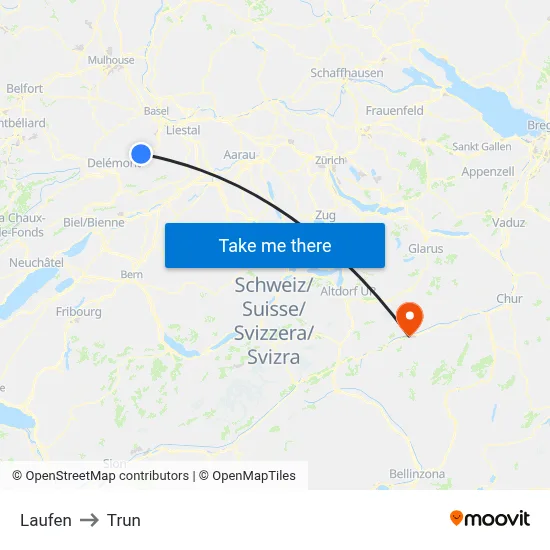 Laufen to Trun map