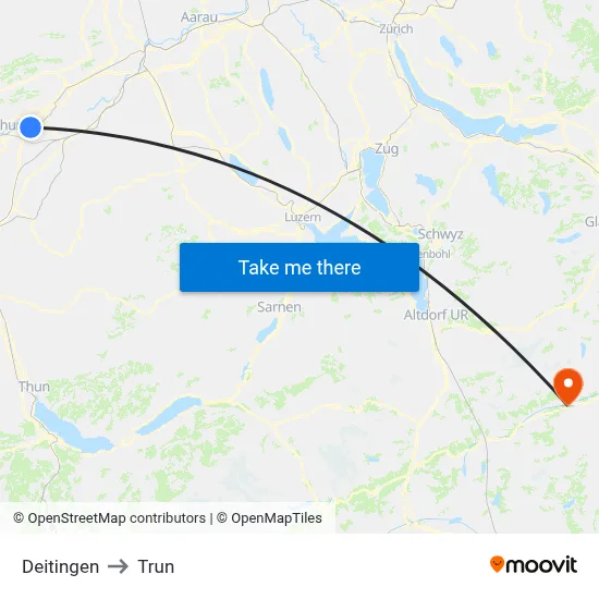 Deitingen to Trun map