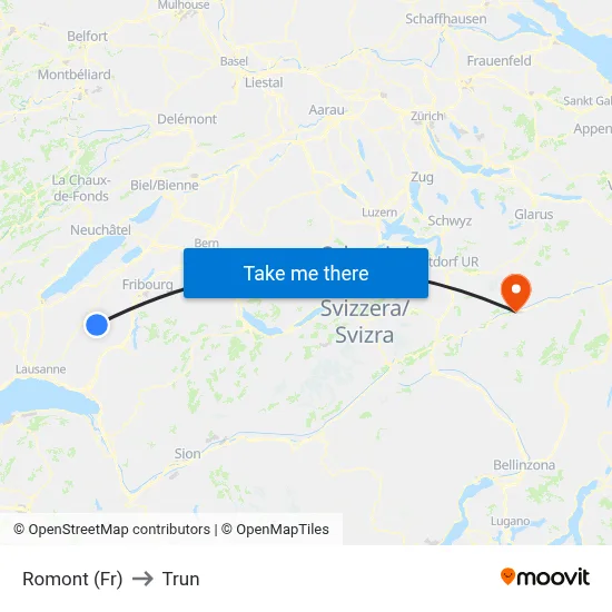 Romont (Fr) to Trun map