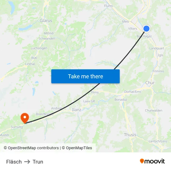 Fläsch to Trun map