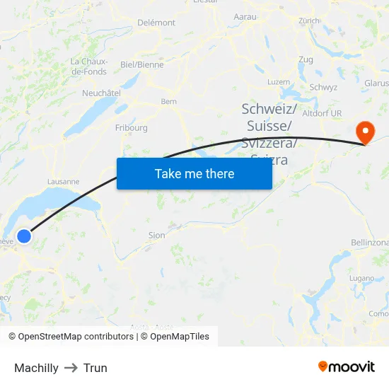 Machilly to Trun map