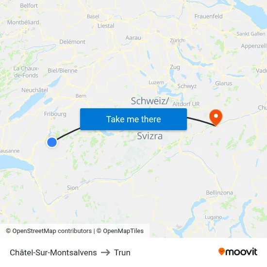 Châtel-Sur-Montsalvens to Trun map