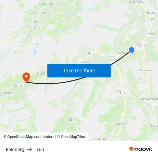 Felsberg to Trun map