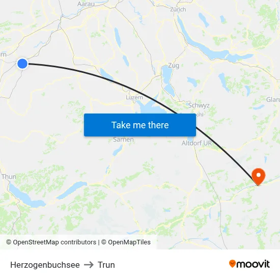 Herzogenbuchsee to Trun map