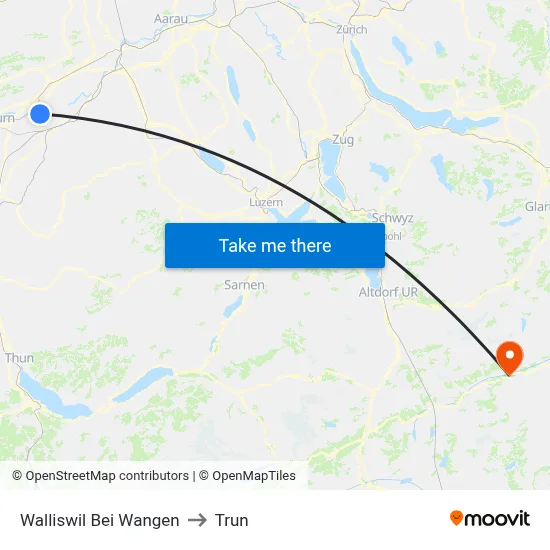 Walliswil Bei Wangen to Trun map