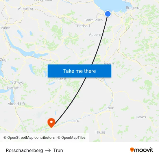 Rorschacherberg to Trun map