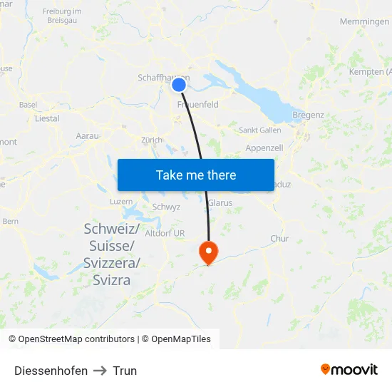 Diessenhofen to Trun map