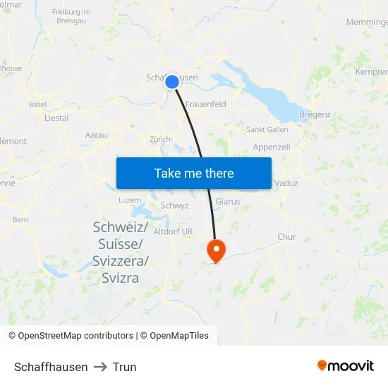 Schaffhausen to Trun map