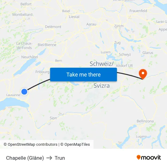 Chapelle (Glâne) to Trun map