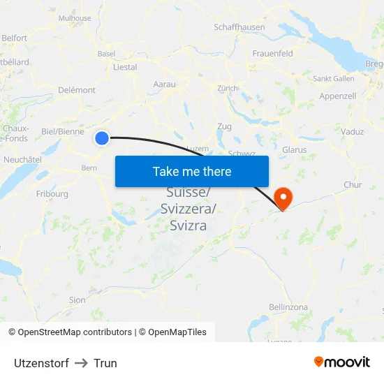 Utzenstorf to Trun map