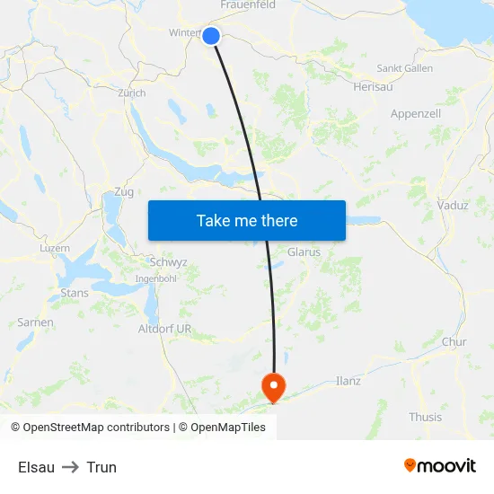 Elsau to Trun map