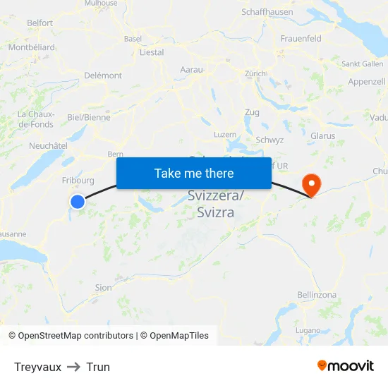 Treyvaux to Trun map